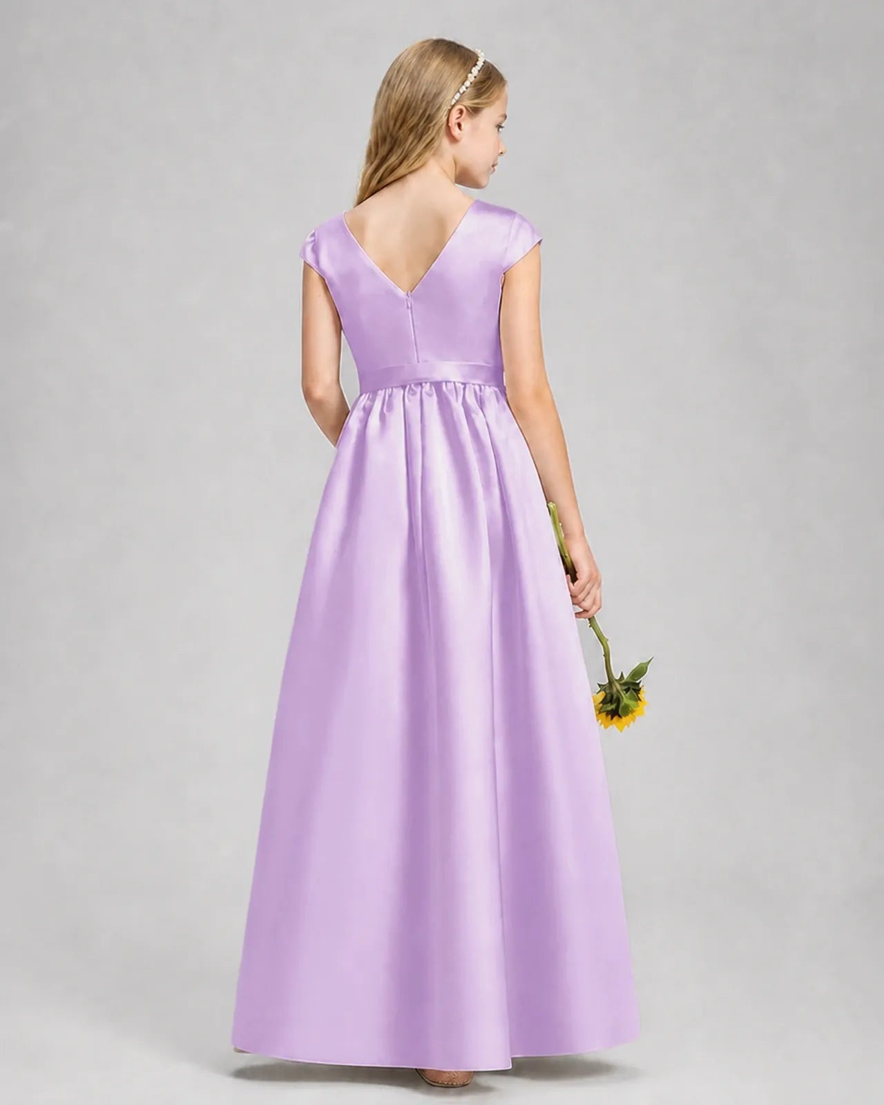 Lilac Satin A-line Junior Bridesmaid Dress Back View