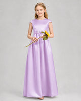 Lilac Satin A-line Junior Bridesmaid Dress Front View