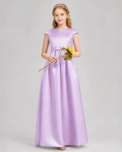 Lilac Satin A-line Junior Bridesmaid Dress Front View