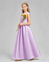 Lilac Satin A-line Junior Bridesmaid Dress Side View