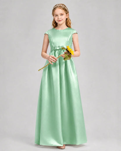 Mint Green Satin A-line Junior Bridesmaid Dress Front View