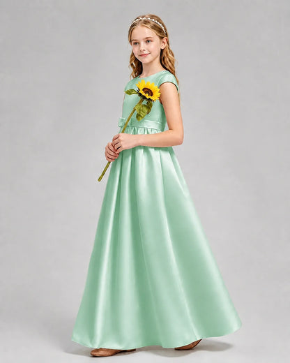 Mint Green Satin A-line Junior Bridesmaid Dress Side View