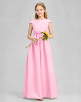 Pink Satin A-line Junior Bridesmaid Dress Front View