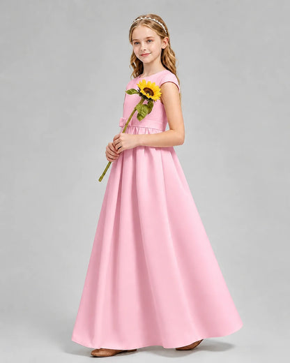 Pink Satin A-line Junior Bridesmaid Dress Side View