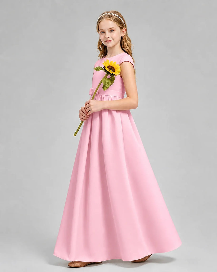 Pink Satin A-line Junior Bridesmaid Dress Side View