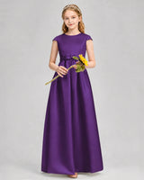 Purple Satin A-line Junior Bridesmaid Dress Front View