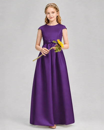 Purple Satin A-line Junior Bridesmaid Dress Front View