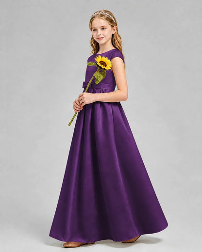 Purple Satin A-line Junior Bridesmaid Dress Side View