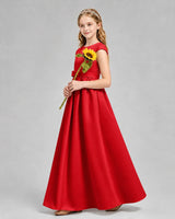 Red Satin A-line Junior Bridesmaid Dress Side View