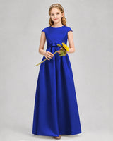 Royal Blue Satin A-line Junior Bridesmaid Dress Front View