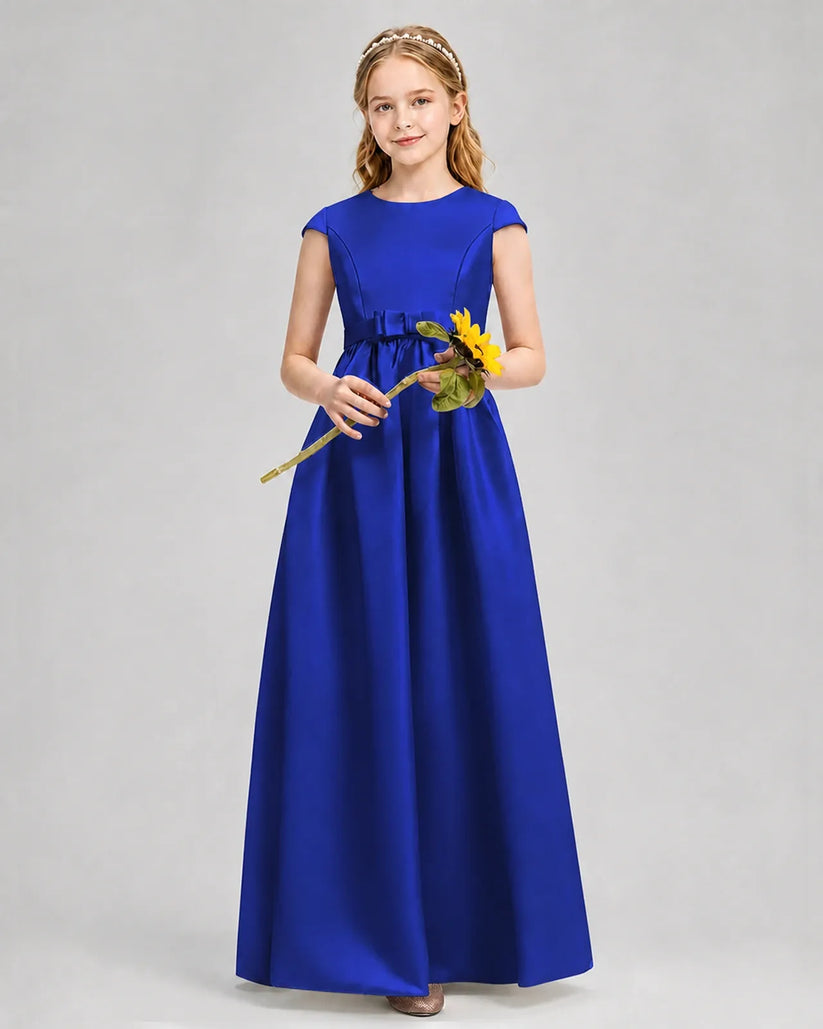 Royal Blue Satin A-line Junior Bridesmaid Dress Front View