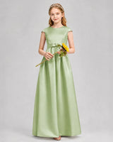 Sage Green Satin A-line Junior Bridesmaid Dress Front View