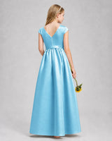 Sky Blue Satin A-line Junior Bridesmaid Dress Back View