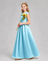 Sky Blue Satin A-line Junior Bridesmaid Dress Side View