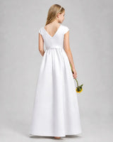 White Satin A-line Junior Bridesmaid Dress Back View