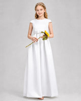 White Satin A-line Junior Bridesmaid Dress Front View