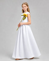 White Satin A-line Junior Bridesmaid Dress Side View