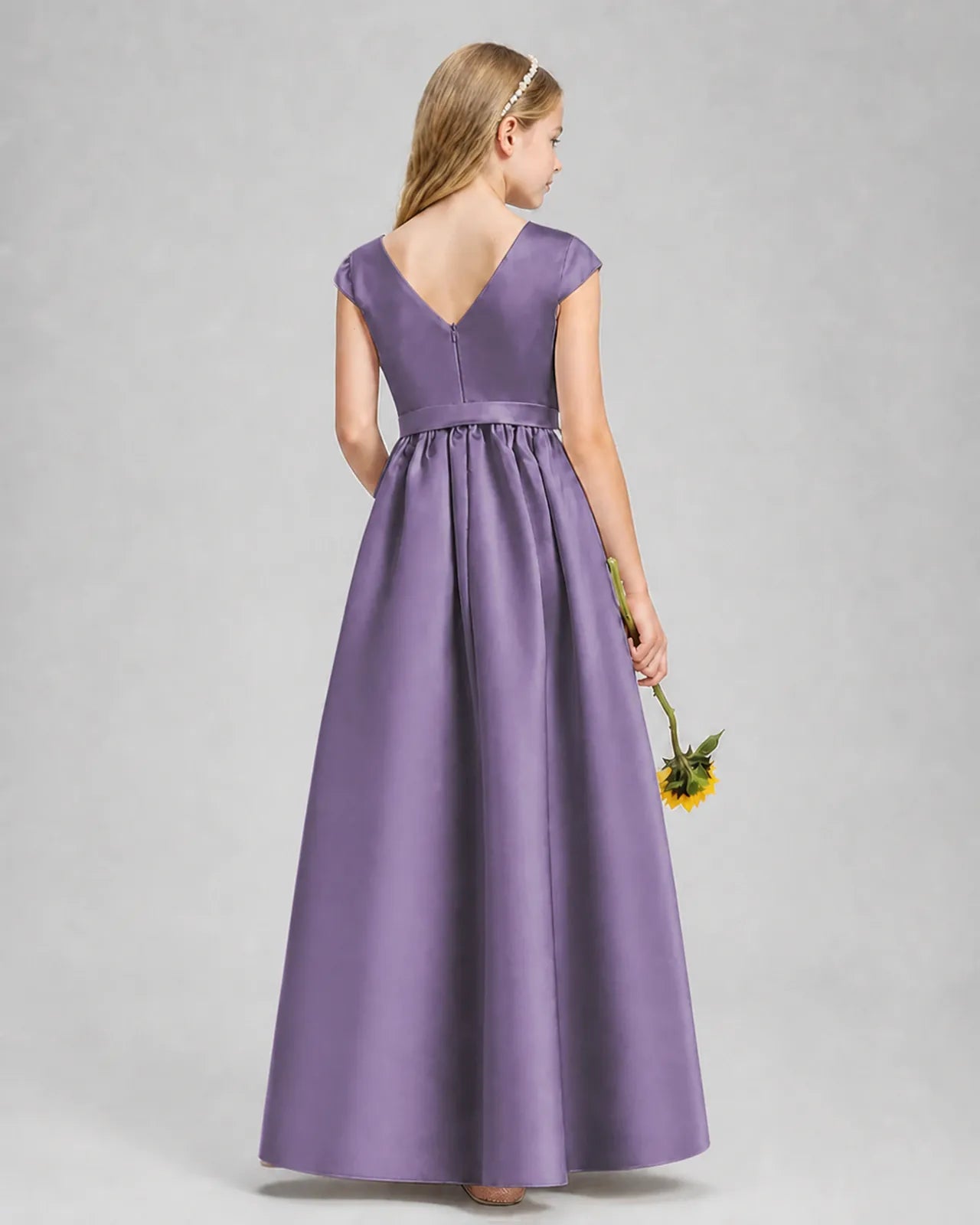 Wisteria Satin A-line Junior Bridesmaid Dress Back View