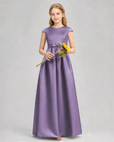 Wisteria Satin A-line Junior Bridesmaid Dress Front View