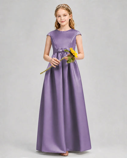 Wisteria Satin A-line Junior Bridesmaid Dress Front View