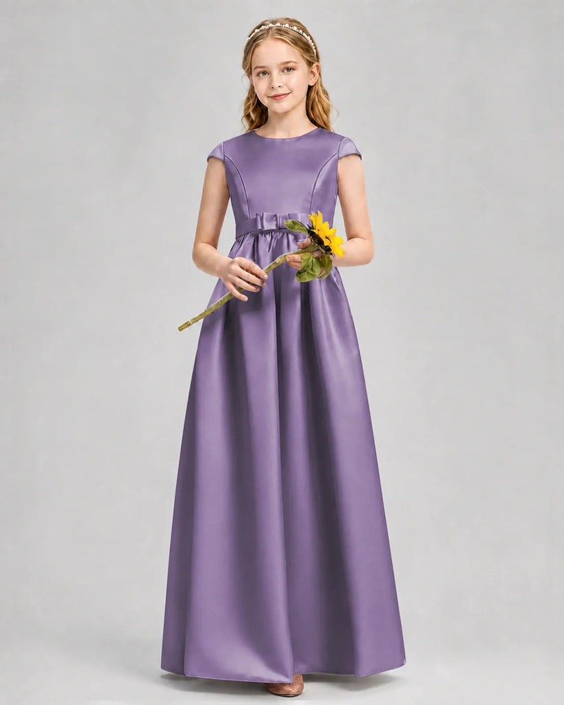 Wisteria Satin A-line Junior Bridesmaid Dress Front View