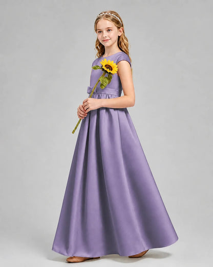 Wisteria Satin A-line Junior Bridesmaid Dress Side View