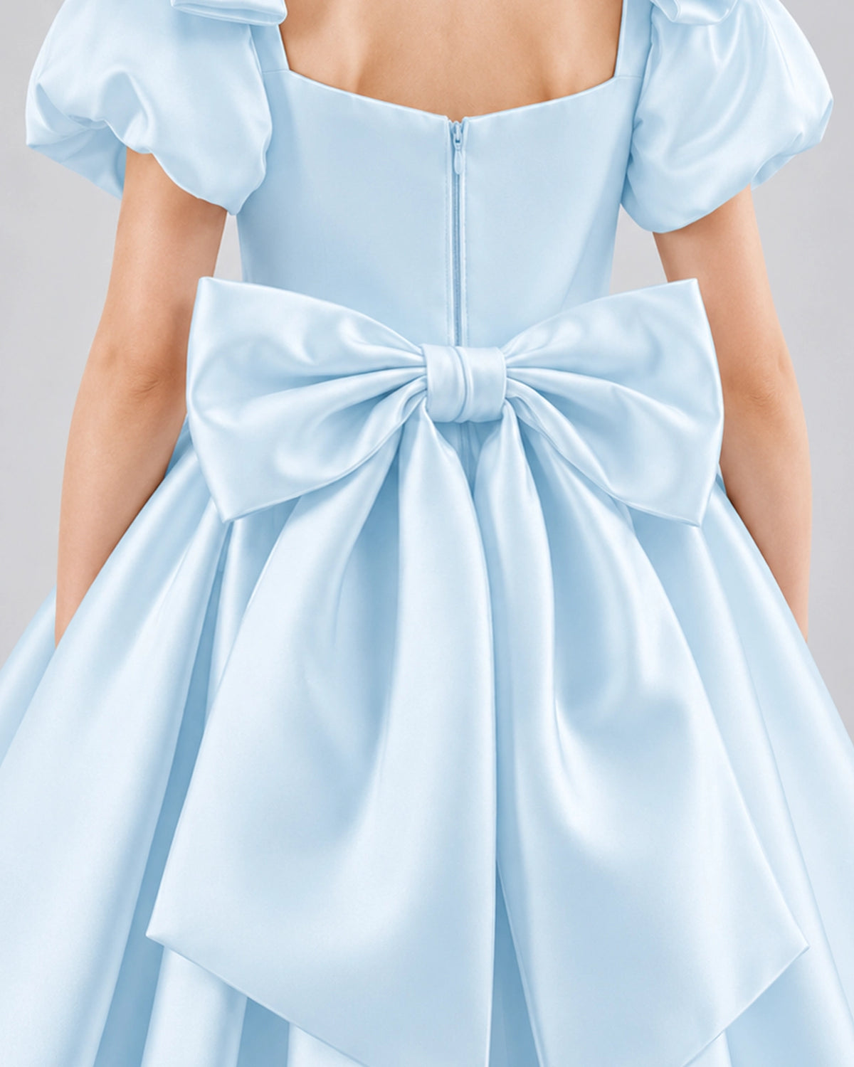 Baby Blue Satin A-line Flower Girl Dress Back Detail View [Shared]
