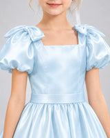 Baby Blue Satin A-line Flower Girl Dress  Detail View [Shared]