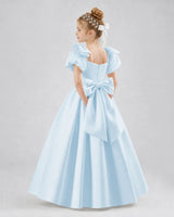 Baby Blue Satin A-line Flower Girl Dress Side View