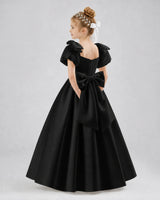 Black Satin A-line Flower Girl Dress Side View