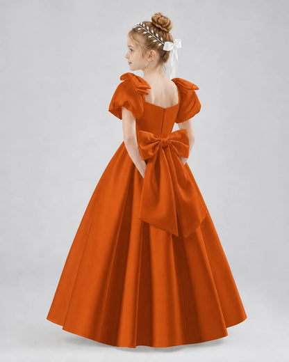 Burnt Orange Satin A-line Flower Girl Dress Side View