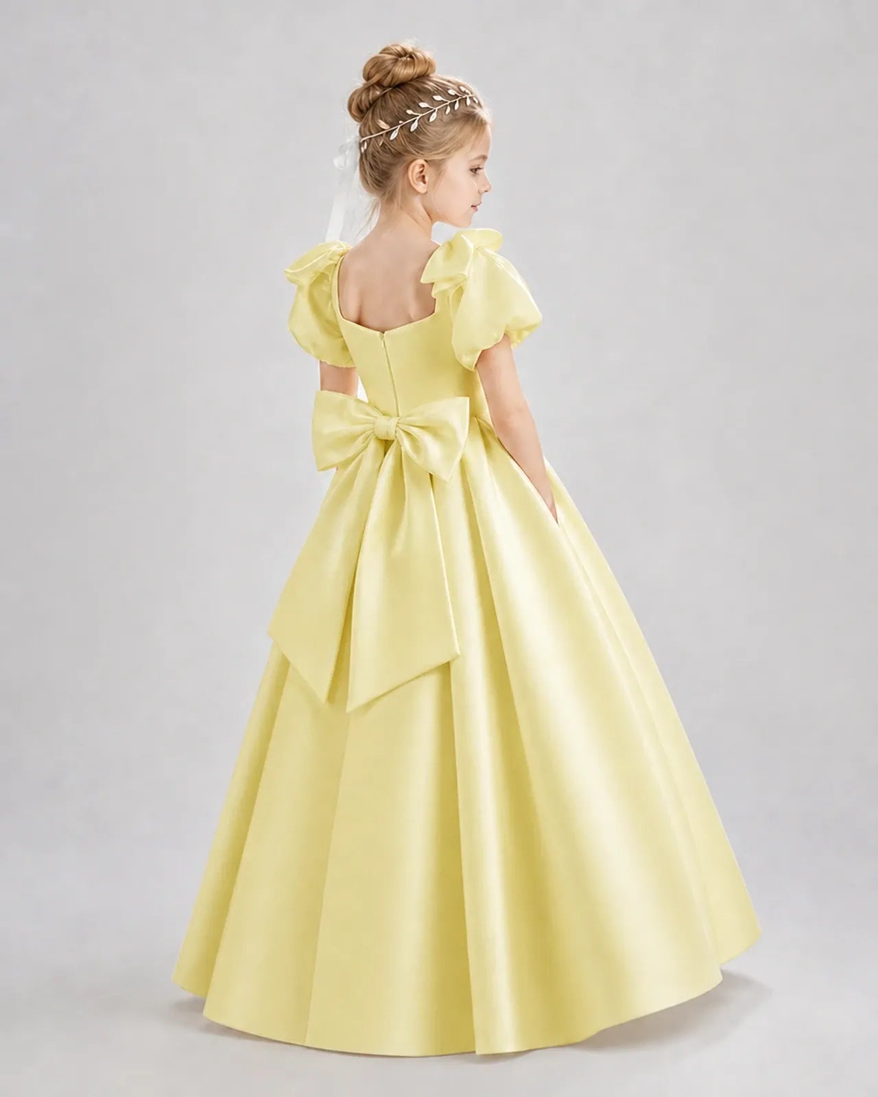 Daffodil Satin A-line Flower Girl Dress Back View
