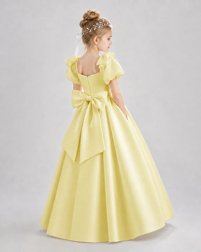 Daffodil Satin A-line Flower Girl Dress Back View