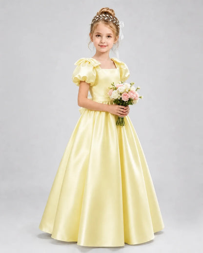 Daffodil Satin A-line Flower Girl Dress Front View