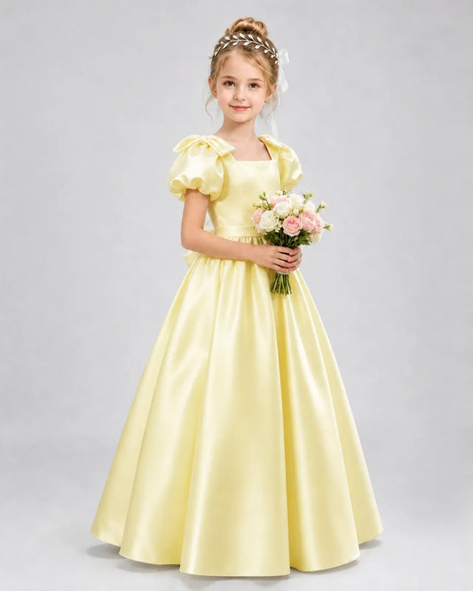 Daffodil Satin A-line Flower Girl Dress Front View