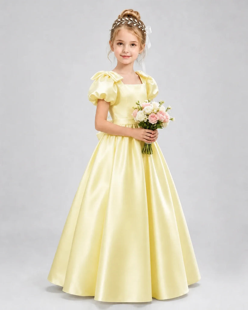 Daffodil Satin A-line Flower Girl Dress Front View