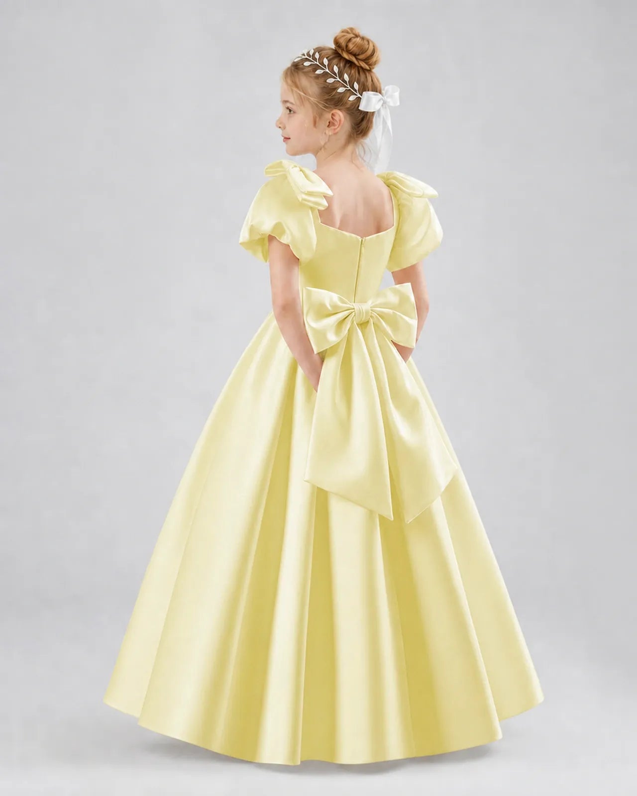 Daffodil Satin A-line Flower Girl Dress Side View
