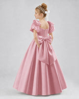 Dusty Rose Satin A-line Flower Girl Dress Side View