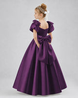 Grape Satin A-line Flower Girl Dress Side View