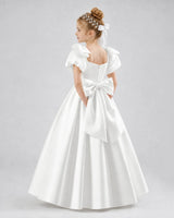 Ivory Satin A-line Flower Girl Dress Side View