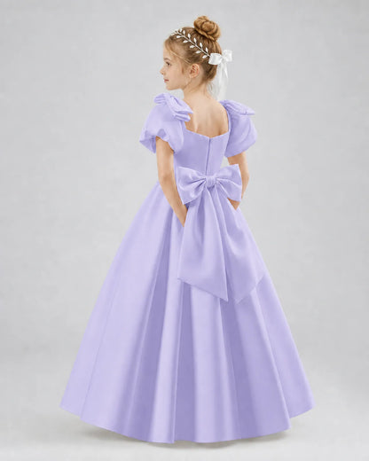 Lavender Satin A-line Flower Girl Dress Side View