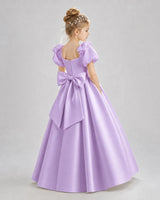 Lilac Satin A-line Flower Girl Dress Back View