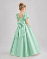 Mint Green Satin A-line Flower Girl Dress Back View