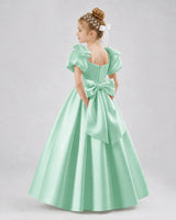Mint Green Satin A-line Flower Girl Dress Side View