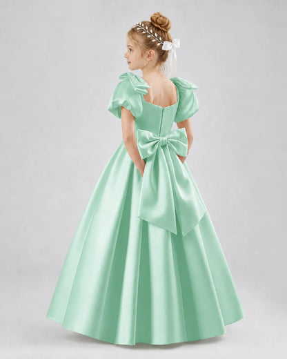 Mint Green Satin A-line Flower Girl Dress Side View