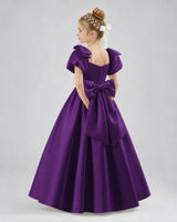 Purple Satin A-line Flower Girl Dress Side View