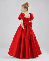 Red Satin A-line Flower Girl Dress Side View