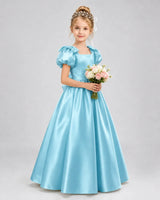 Sky Blue Satin A-line Flower Girl Dress Front View