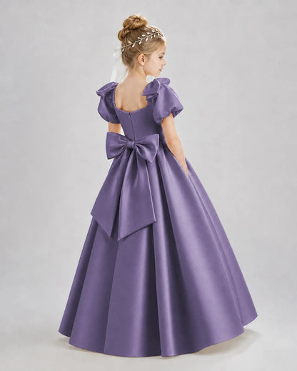 Wisteria Satin A-line Flower Girl Dress Back View