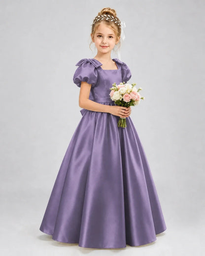 Wisteria Satin A-line Flower Girl Dress Front View
